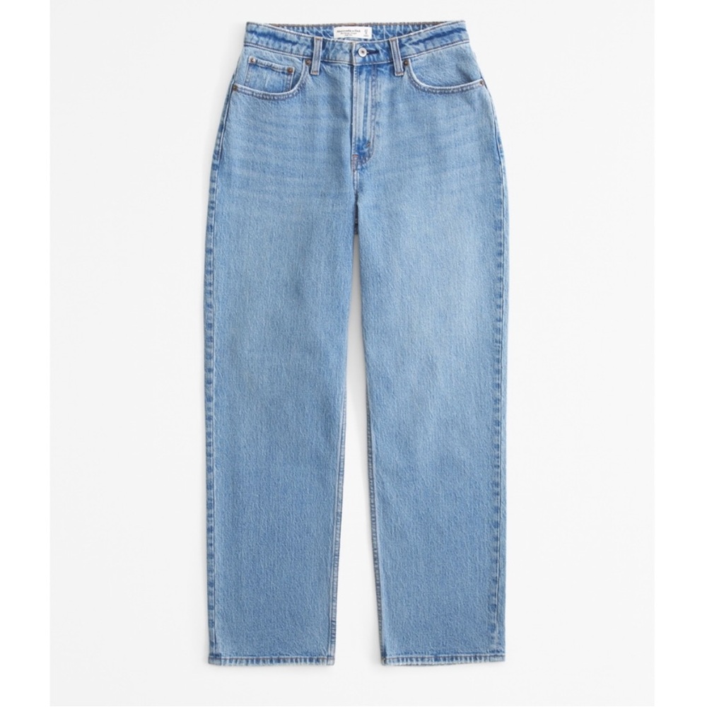 Abercrombie & Fitch Curve Love High Rise Vintage Straight Leg Jean Light Wash